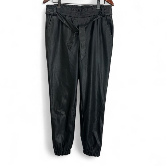 Guess Pants Womens Size Medium Leather Elastic Waist Belted Black High Rise - Picture 1 of 16